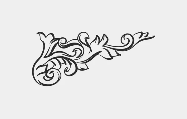 手描きのベクター抽象的な概要 グラフィック ラインのヴィンテージのバロックの装飾の花のフレームの境界はミニマリスティックなモダンなスタイルです バロックの花のヴィンテージのアウトラインデザインコンセプト ベクターアンティークフレーム単離 — ストックベクタ