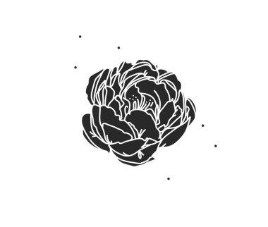 El çizimi vektör soyut düz grafik çizimi çizgi çiçek sanatının logo elementi, siyah şakayık silueti, beyaz arka planda izole edilmiş. Sihirli boho kadınsı kavram.