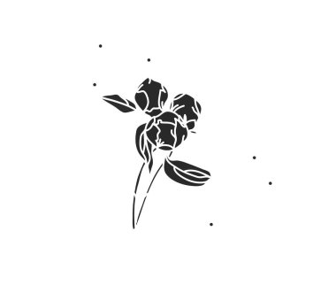 El çizimi vektör soyut düz grafik çizimi çizgi çiçek sanatının logo elementi, siyah şakayık silueti, beyaz arka planda izole edilmiş. Sihirli boho kadınsı kavram.
