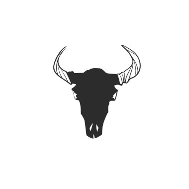 Beyaz arka planda izole edilmiş mistik ve esrarengiz boğa ve inek kafatası koleksiyonunun el çizimi vektör çizimi çizimi çizimi.