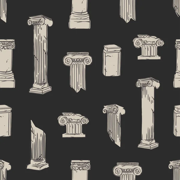 Hand drawn vector abstract graphic, greek ancient sculpture statues and column line art modern seamless pattern.Antique vintage classic sculpture columns line style.Antique statue design background