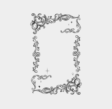 El çizimi vektör soyut tasarımı, grafik, çizgi klasik barok süs çerçevesi kaligrafik zarif modern stil. Barok çiçekli klasik tasarım kavramı. Vector antika çerçevesi izole edilmiş.