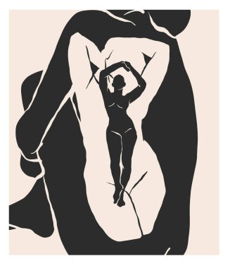 El çizimi vektör soyut grafik çizimi, boho estetik kadın vücut grafik şekilleriyle çağdaş koleksiyon baskısı. Duvar dekorasyonu, baskı, duvar kağıdı, arka plan için moda kadınsı konsept tasarımı.