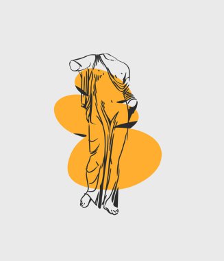 El çizimi vektör soyut çizimi, Yunan antik heykel heykelleri ve sütun çizgisi modern kuşak. Moda tarzında antika klasik heykel. Antika graffiti tasarım arka planı.