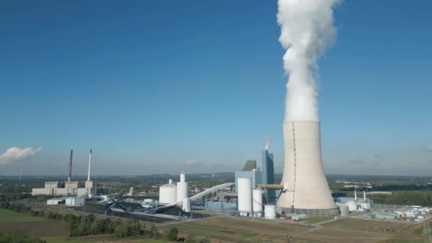 Aerial View Hard Coal Fired Power Plant Block Which Located — Stock Video