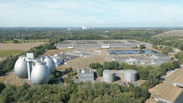 Afvalwaterzuiveringsinstallatie Emschermndung Ligt Aan Stadsgrenzen Tussen Dinslaken Oberhausen Duisburg Het — Stockvideo