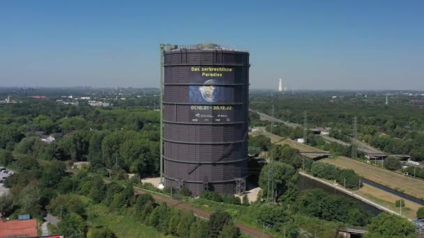 Gasmeter Oberhausen Een Industrieel Cultureel Gemeentelijk Monument Met Een Hoogte — Stockvideo