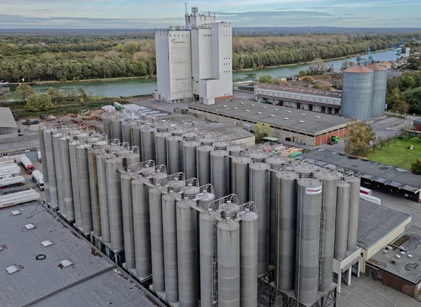 Silos of an animal feed and seed production plant in North Rhine-Westphalia
