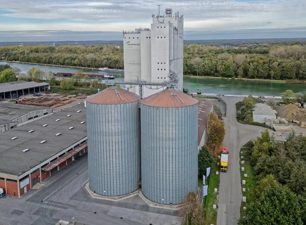 Silos of an animal feed and seed production plant in North Rhine-Westphalia
