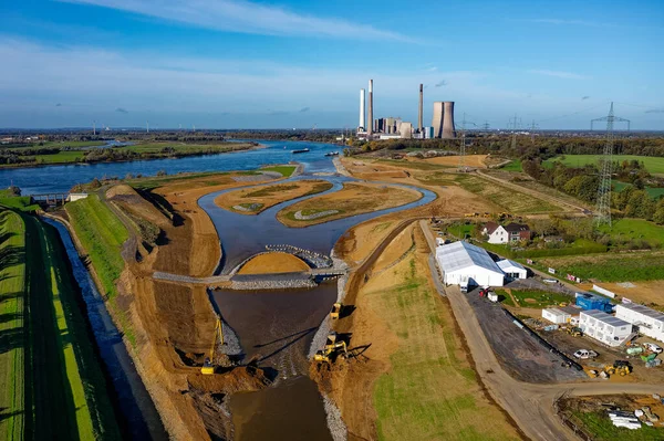New estuary of the Emscher River in North Rhine-Westphalia. the river is 83 kilometres long. It was used as an open waste-water canal from the end of the 19th century. Since the early 1990s, it is being restored to its natural state.