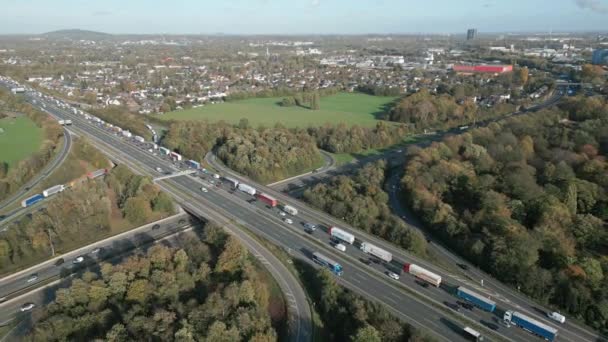 Congestie Snelweg Bij Een Knooppunt Duitsland — Stockvideo