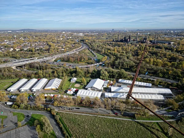 Temporary refugee accommodations in North Rhine-Westphalia, Germany. The tents are being used by refugees from Ukraine and by asylum seekers.