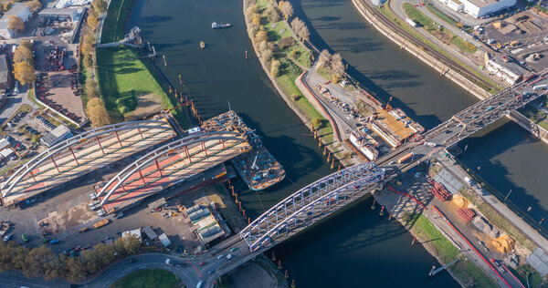 New construction of a road bridge over a canal in North Rhine-Westphalia.