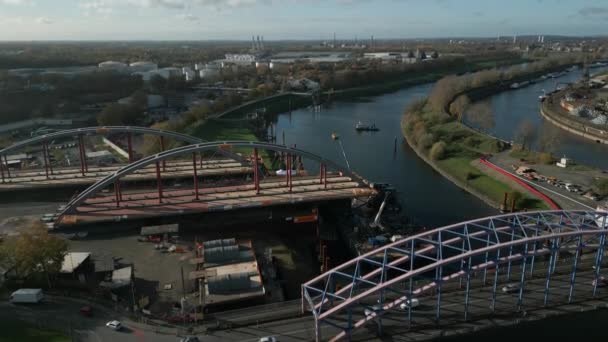 Nueva Construcción Puente Carretera Sobre Canal Renania Del Norte Westfalia — Vídeo de stock