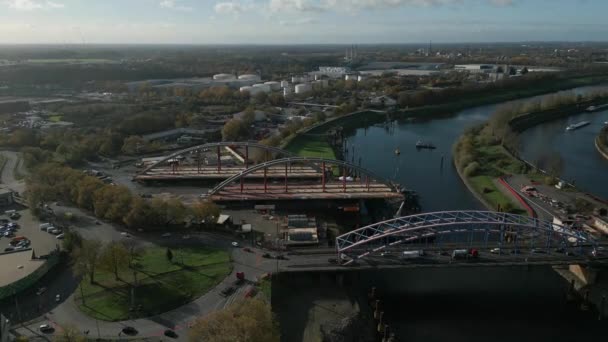 Nova Construção Uma Ponte Rodoviária Sobre Canal Renânia Norte Vestefália — Vídeo de Stock