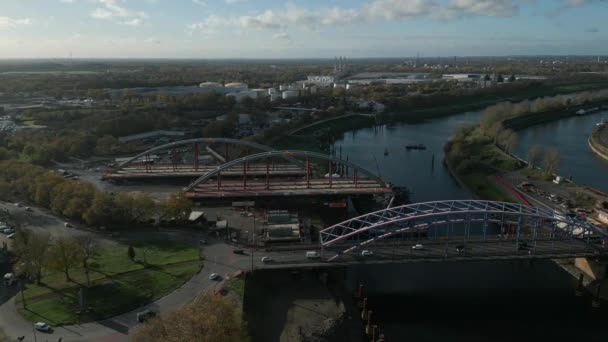 Nybyggnation Vägbro Över Kanal Nordrhein Westfalen Bau Einer Neuen Straenbrcke — Stockvideo
