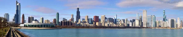 Looking West Chicago Skyline Including Shedd Aquarium Winter — Stock Photo, Image