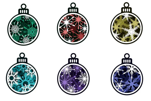 雪片の体積設計とボールの形で3Dクリスマスの装飾 — ストックベクタ