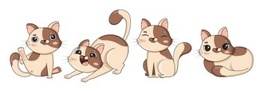 Beyaz arkaplan vektör illüstrasyon kedi koleksiyonu üzerinde izole edilmiş sevimli kedi demeti