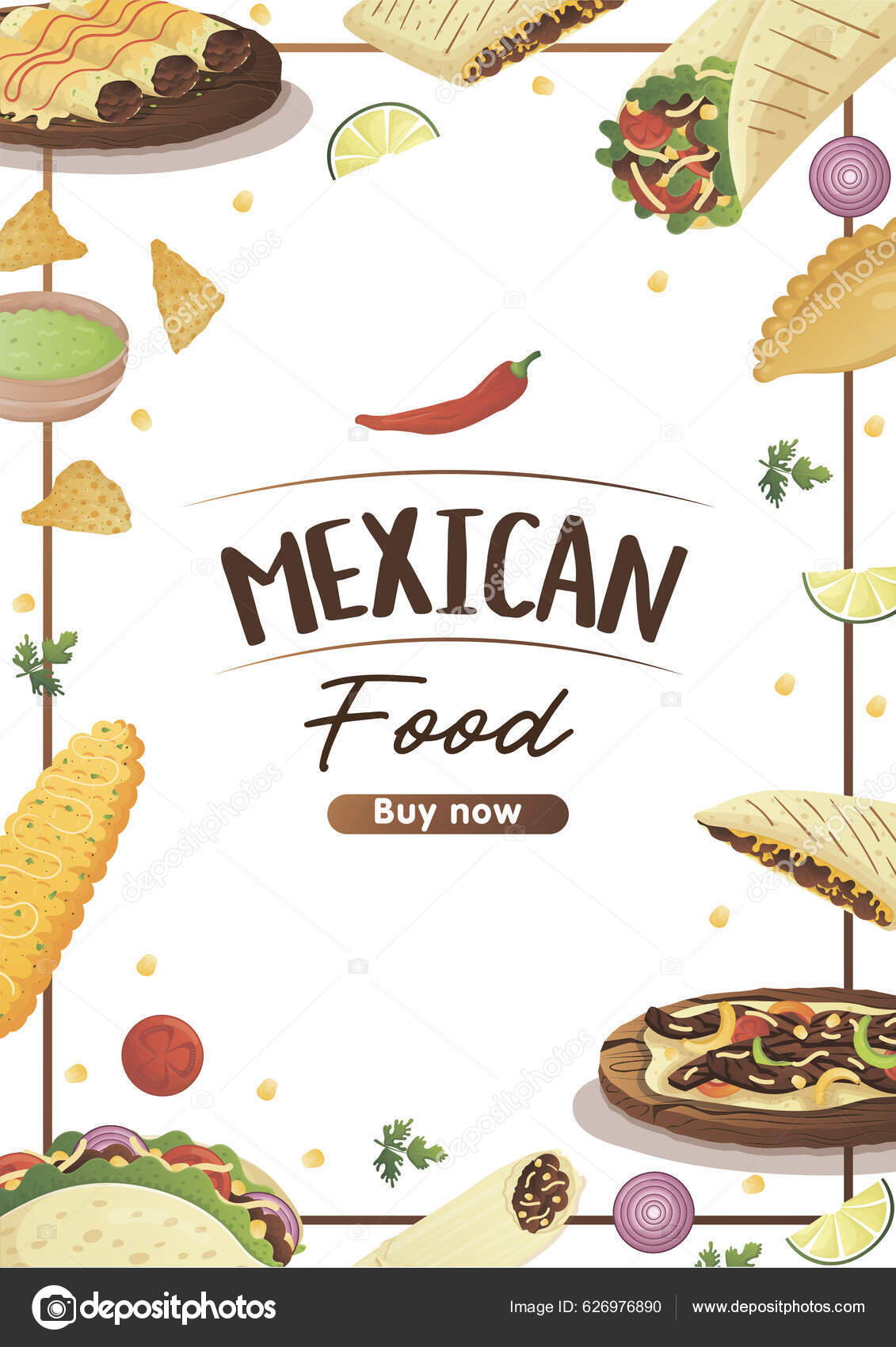 Mexican Food Flyer Tacos Burritos Tamales Quesadilla Empanadas Elotes