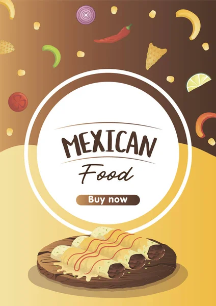 Brochure Alimentaire Mexicaine Avec Tacos Burritos Tamales Quesadilla Empanadas Elotes — Image vectorielle