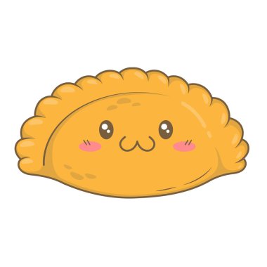 Kawaii çizgi filmi Meksika yemeği böreği beyaz arka planda izole edilmiş.