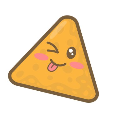 Beyaz arka planda izole edilmiş Kawaii çizgi filmi Meksika cipsleri.