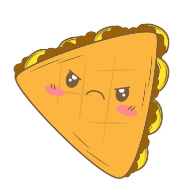 Kawaii çizgi filmi Meksika yemeği quesadilla mısır tortilla kıymalı beyaz arka planda izole edilmiş et