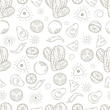 Meksika yemekleri için karalama malzemesi içeren kusursuz desenler.