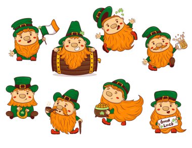 Clipart collection with cartoon doodle saint patrick redbeard gnomes