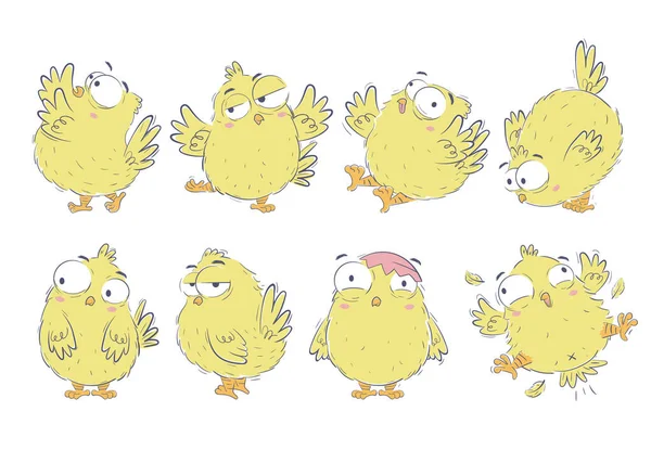 Clipart Collection Poulets Dessin Animé Drôles Dans Style Croquis Doodle — Image vectorielle