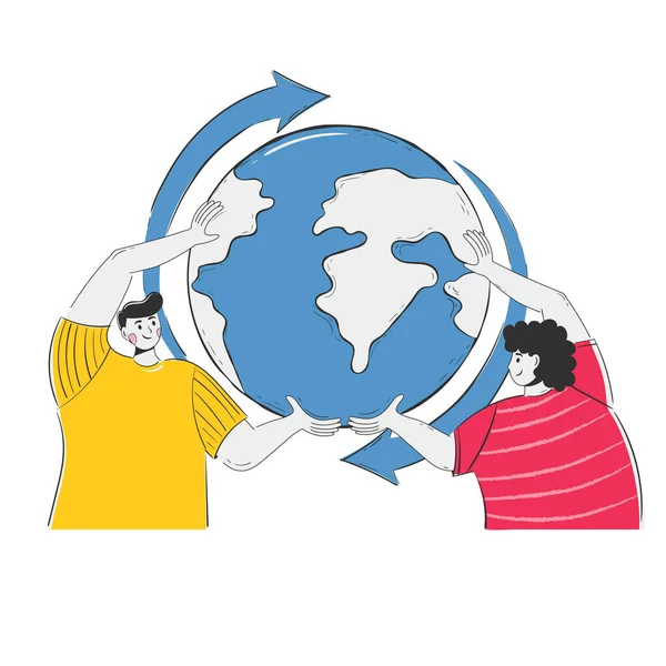 Γυναίκα Και Άντρας Κρατούν Ενωμένη Λογότυπο Ανακύκλωσης — Διανυσματικό Αρχείο