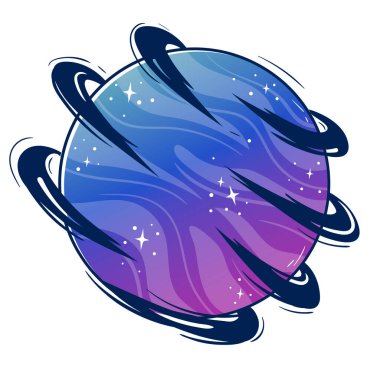 Fantezi uzaylı gezegen, ay ve uydu, büyülü fantezi dünyası, kabarcıklı renk uzay nesneleri, özel uzay oyunu için halkalar. Sihirli renkli evren