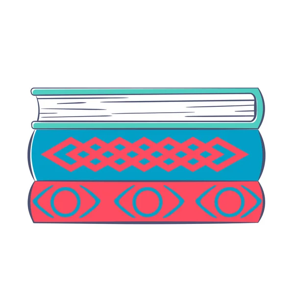 Una Pila Libros Multicolores Con Diferentes Patrones Las Espinas — Vector de stock