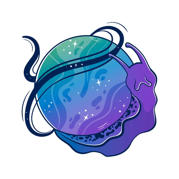 Une Limace Mystique Escargot Avec Une Planète Spatiale Lieu Coquillage — Image vectorielle