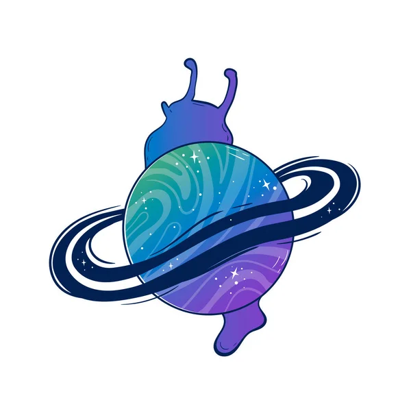 Mystical Snail Slug Space Planet Instead Shell House Hand Drawn — Stock Vector