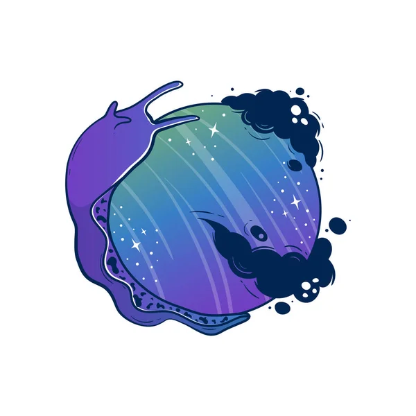 Une Limace Mystique Escargot Avec Une Planète Spatiale Lieu Coquillage — Image vectorielle