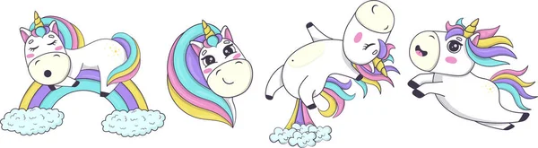 Ensemble Licornes Kawaii Drôles Dans Style Anime Pour Conception Produits — Image vectorielle