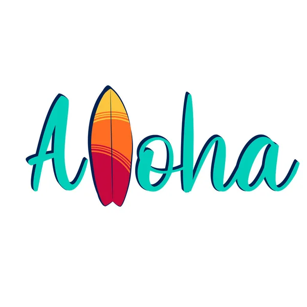 Hawaiian Vektor Illustration Med Aloha Bokstäver Inspirerad Surfing Isolerad Vit — Stock vektor