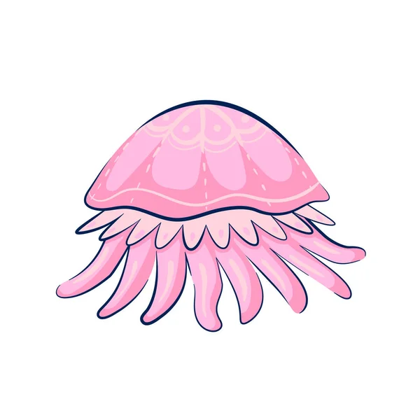 Pink Jellyfish Vector Illustration Flat Style Undersea World Inhabitants Deep — Stock Vector