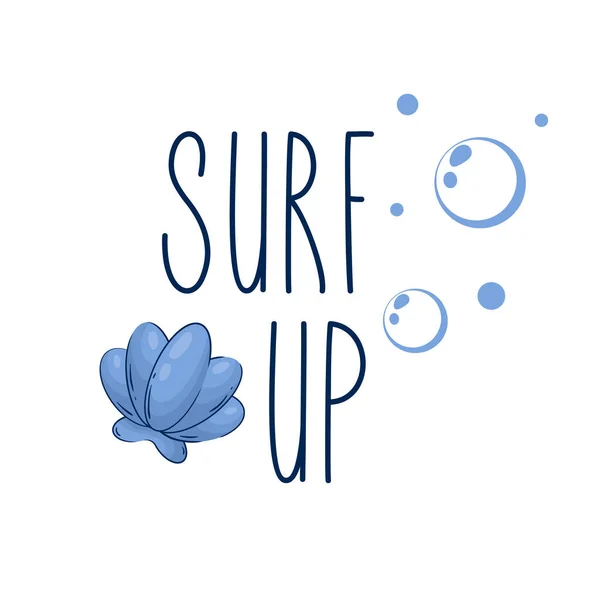 Lettrage Surf Avec Coquillage Bulles Isolées Sur Fond Blanc — Image vectorielle