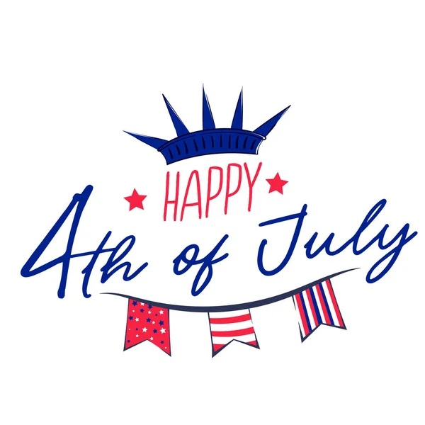 Dia Independência Dos Eua Lettering Julho Com Estátua Liberdade Crown —  Vetores de Stock