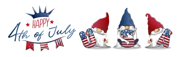 7月4日独立記念日のための長いバナーかわいい愛国的なLeprechansは 資本文字Usaを保持しています 漫画の休日Leprechansのベクトルイラスト — ストックベクタ