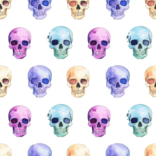 Modèle Sans Couture Avec Des Crânes Aquarelle Multicolores Lumineux Décor — Image vectorielle