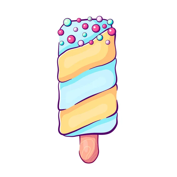 One Doodle Pastel Yellow Blue Ice Cream Sprinkles Stick Isolated — Stock Vector