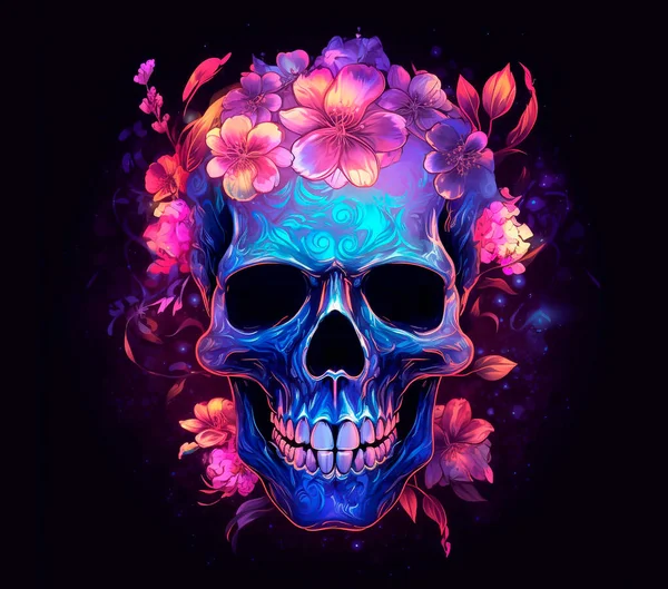 Realistisches Spektrallicht Erhellt Einen Transparenten Hellen Schädel Mit Blumen Abstrakter — Stockfoto