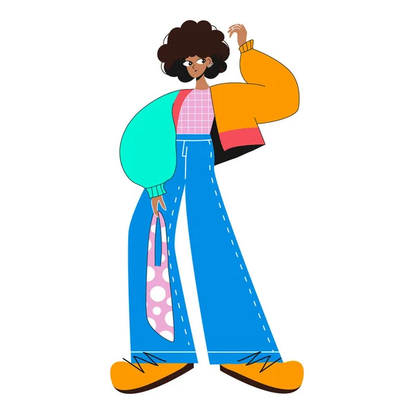 Jeune Fille Afro Américaine Posant Dans Des Vêtements Mode Caricature — Image vectorielle