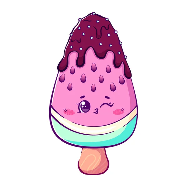 Kawaii Cartoon Doodle Eis Auf Einem Stock Form Einer Wassermelone — Stockvektor