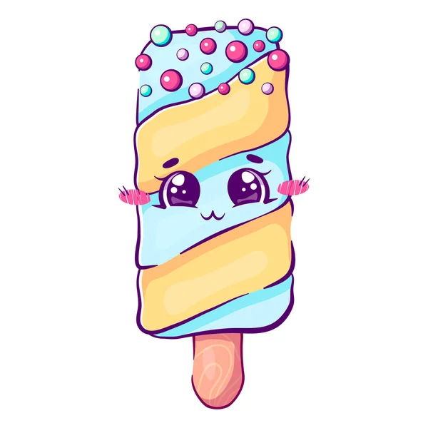 Kawaii Cartoon Doodle Ice Cream Stick Pastel Colors Cute Sweet — Stock Vector