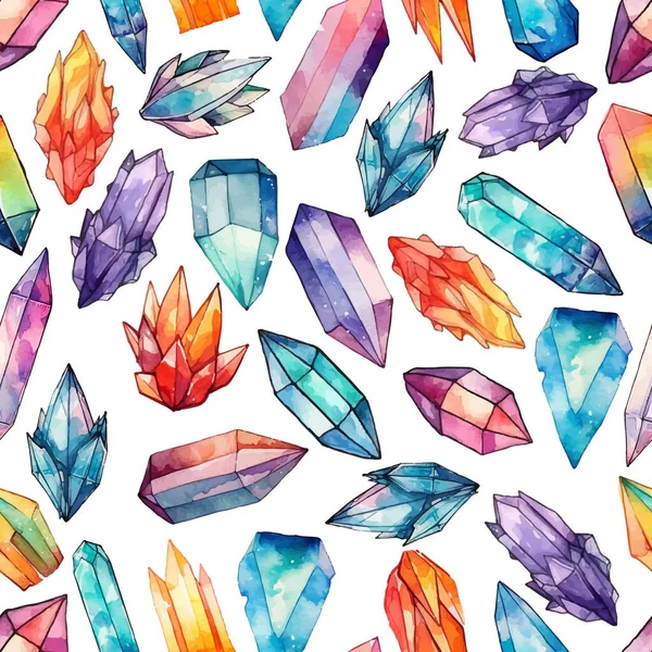 Patrón Sin Costuras Con Brillantes Cristales Acuarela Multicolores Con Golpe — Archivo Imágenes Vectoriales